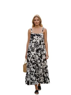 Abel The Label Diego Abstract Celestial Print Tired Maxi Dress | Size Medium